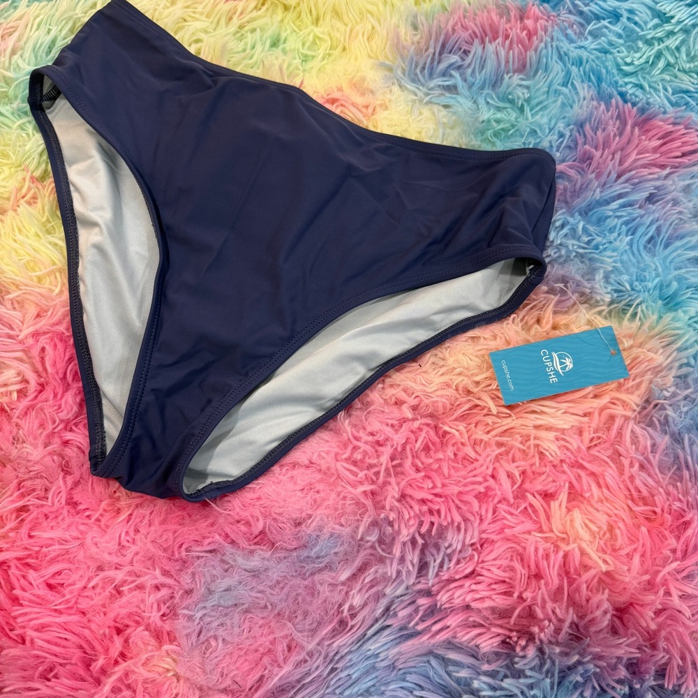 Cupshe Bikini Bottom Women Medium Navy Blue New High Waisted Full Coverage